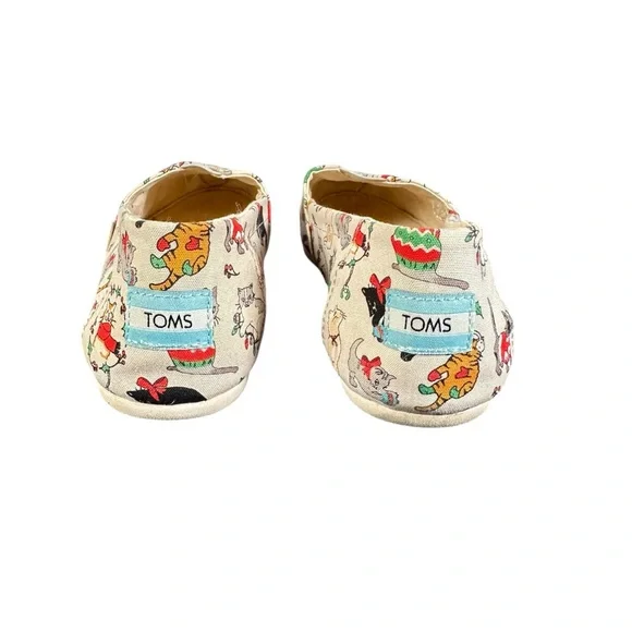 TOMS Christmas Cat Print Slip-On Canvas Flats - Picture 7 of 10
